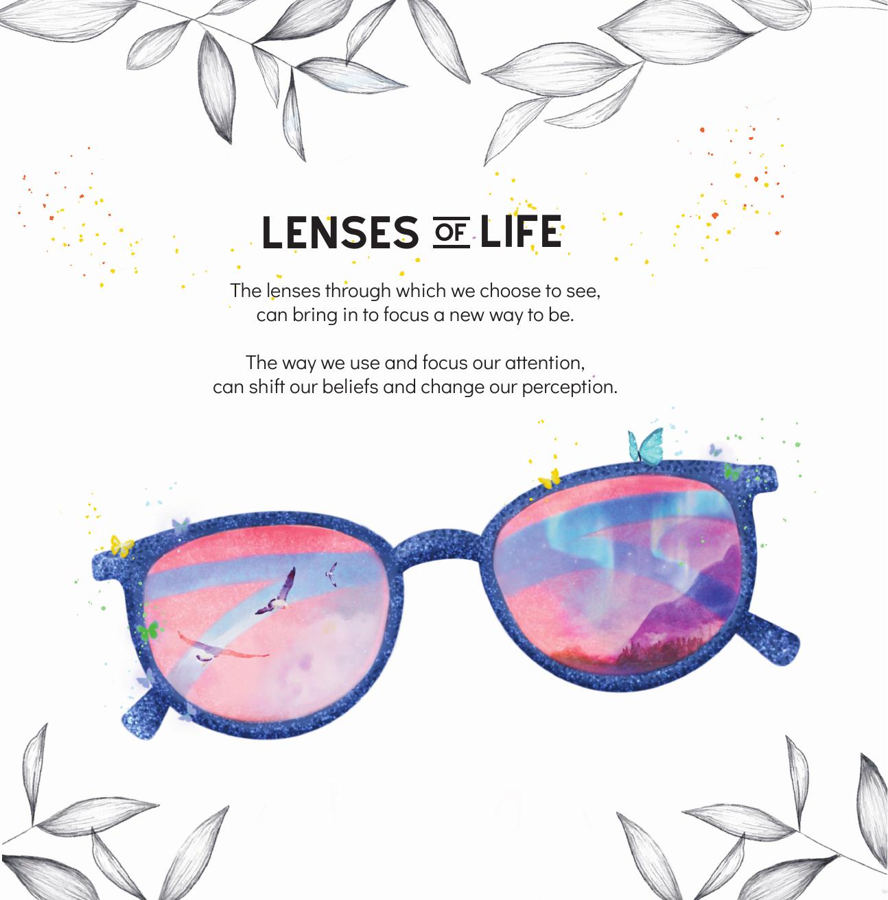 Title page with magical sunglasses showing different perspectives